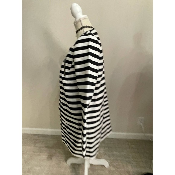 Halogen Womens Long Jacket Coat Duster Black White Stripe Zip Front Sz XS Shift - Picture 9 of 16